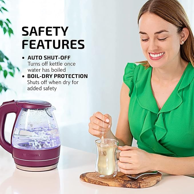OVENTE 1.5L Glass Electric Kettle Water Boiler, Purple KG83P