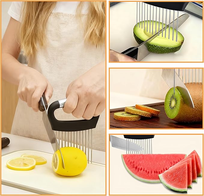 Onion Holder for Slicing,1PCS Stainless Steel Onion Slicer Holder,Onions Cutter,Vegetable Chopper,Lemon Slicer,Food Slicer Assistant Tool for Tomato,Potato,Avocados,Eggs,Fruit and Meat,Kitchen Gadgets