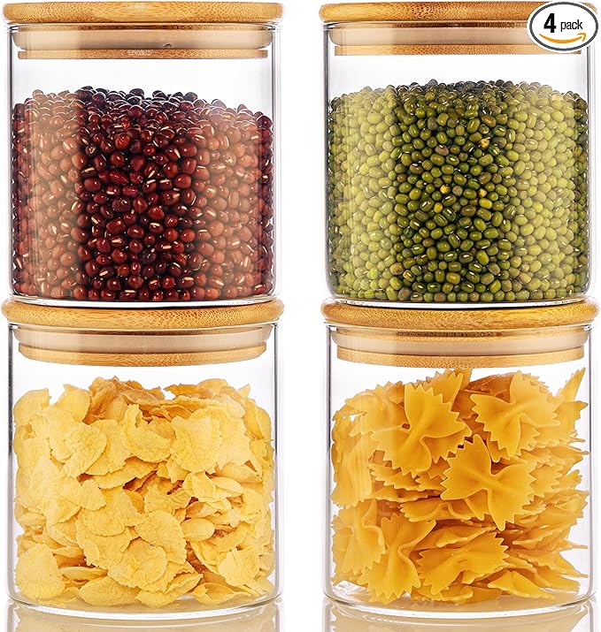 21 oz Glass Jars with Bamboo Lids, Airtight Food Storage Containers, 4 Pack