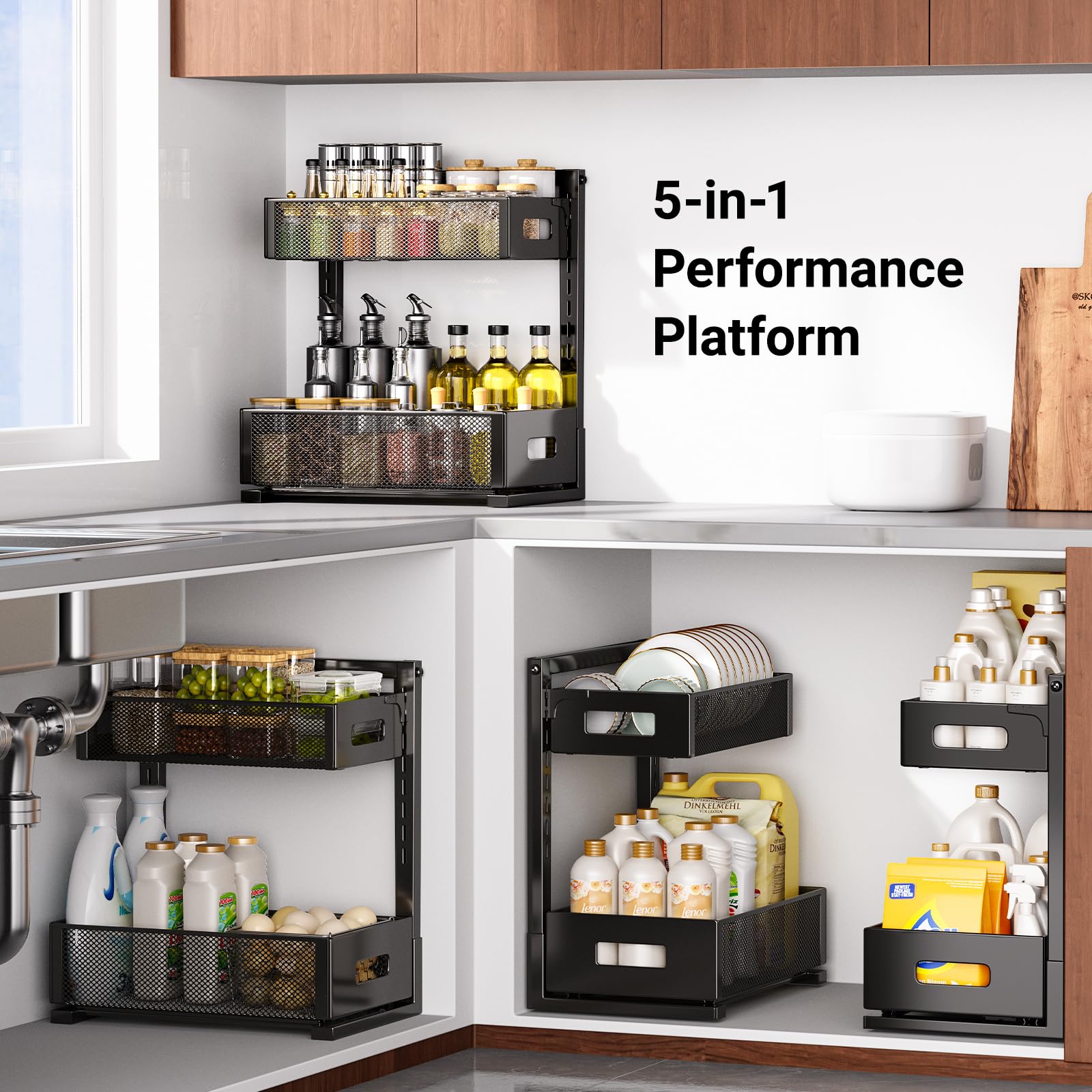 TISTAYA Under Sink Organizer, Metal Under Sink Organizers and Storage, Slide Out Pull Out Cabinet Organizer for Kitchen, Bathroom, Pantry, Laundry, Study, Black