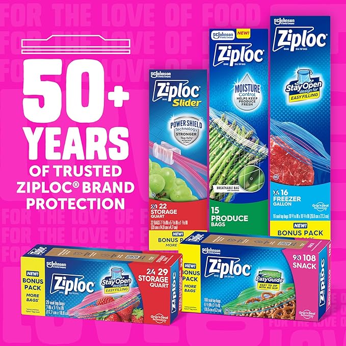 Ziploc Gallon Food Storage Bags, 120ct Total, Stand-Up Bottom, Easy to Fill, 30 Count (Pack of 4)