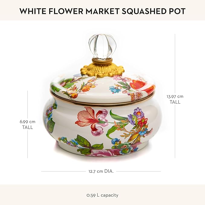 MACKENZIE-CHILDS Enamel Squashed Pot, White Flower Market