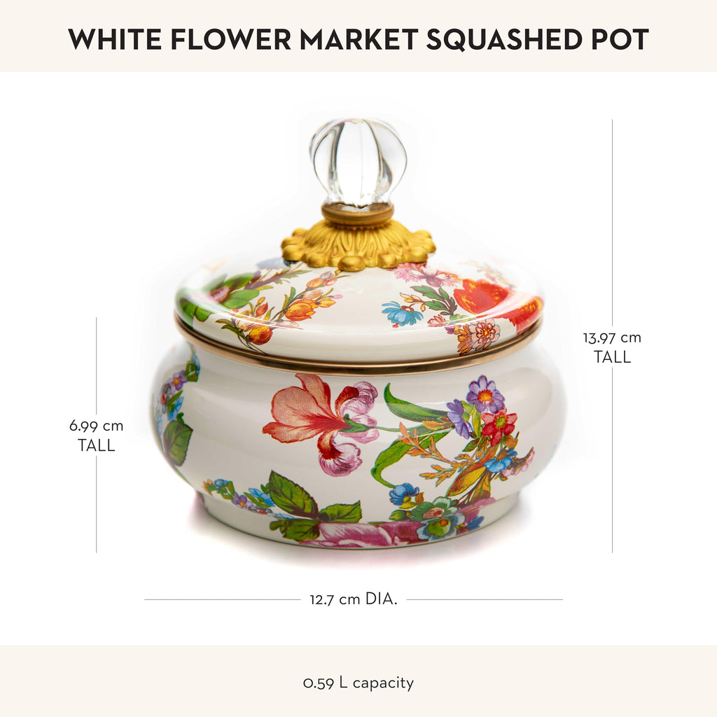 MACKENZIE-CHILDS Enamel Squashed Pot, White Flower Market