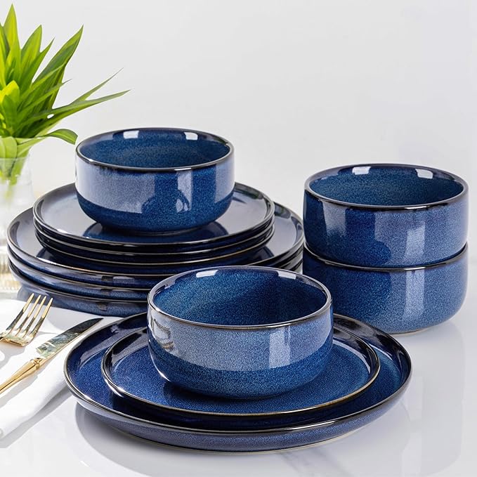 TheTerra Ceramic Dinnerware Set for 4, 12-Piece Plates and Bowls Set