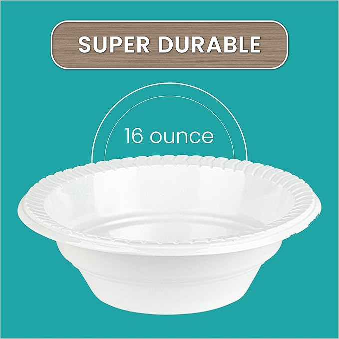 Round Plastic Bowls Microwaveable, Disposable, White, Dinnerware 100 Pack