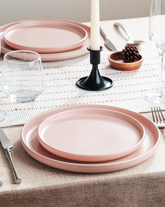 Famiware Milkyway 12-Piece Stoneware Dinnerware Set, Light Pink