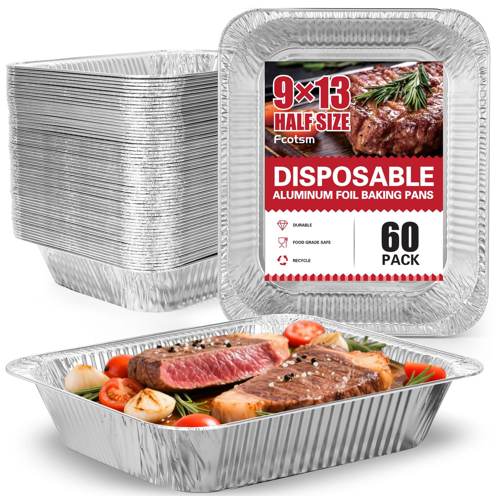 Aluminum Pans Half Size 9x13, 60 Pack, Disposable Foil Pans