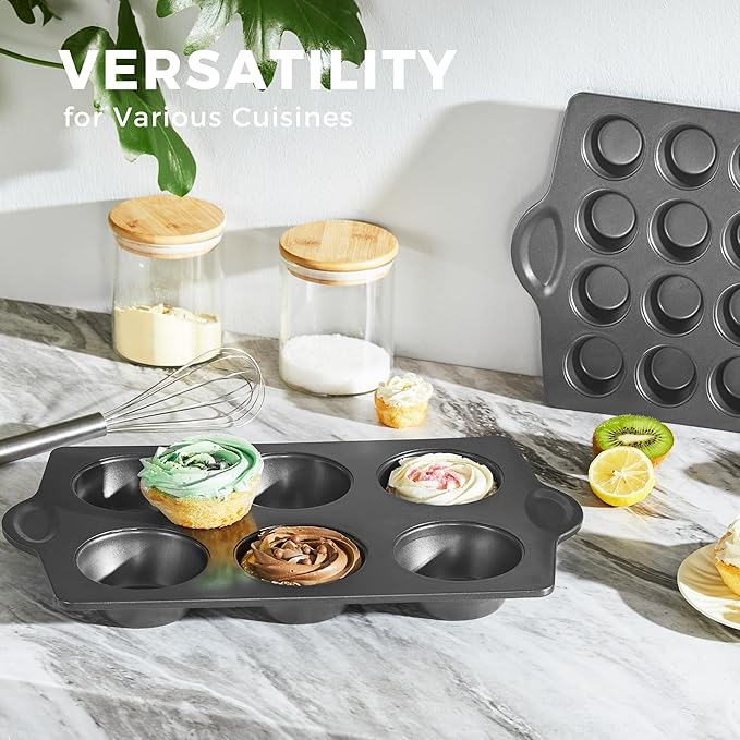 HONGBAKE Nonstick Jumbo Muffin Pan, 2 Pack Large Cupcake Tin with 120pcs Muffin Liners, Cup Cake Tray for Baking, 3.5dia, 6 Cup, Premium, Extra Thick
