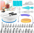 RFAQK 90PCs Cake Decorating Kit for Beginners, Baking Supplies Includes Cake Turntable, Cake Leveler, 24 Icing Piping Tips, 56 Piping Bags, 2 Couplers, Spatulas, Scrapers, Video Course and Booklet