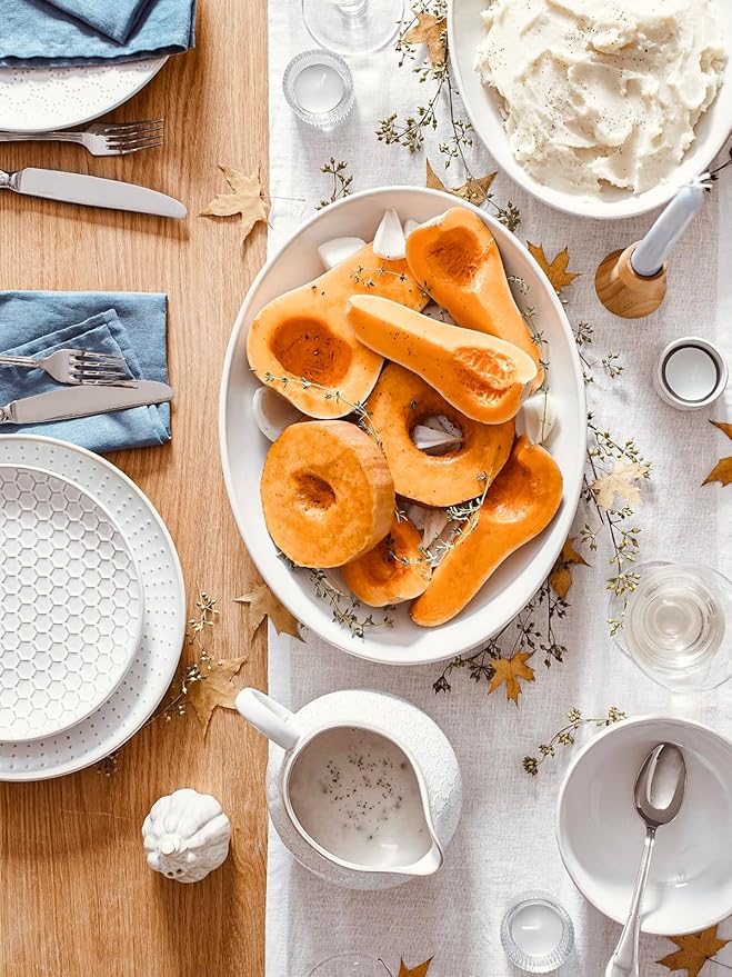 LE TAUCI Ceramic Serving Bowls Set of 2, Large Serving Dishes for Entertaining, 11.8 & 13.7 Inch Oval Serving platter, Salad Fruit Bowl, Pasta Bowls, Microwave & Dishwasher Safe - Arctic White