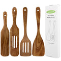 Wooden Spatula, Heat Resistant Cooking Wood Spatulas Spurtles for Non Stick Cookware Kitchen Use, Handmade Non Toxic Teak Wooden Cooking Utensil Spurtle Set for Cast Iron Baking Flipping, 4 Piece