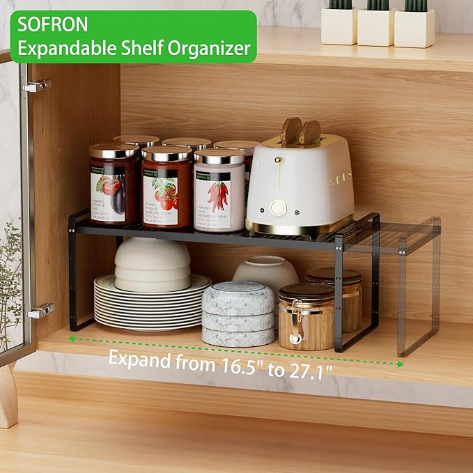 SOFRON Expandable Storage Shelf, Stackable Organizer Rack, Black Small 1 PK