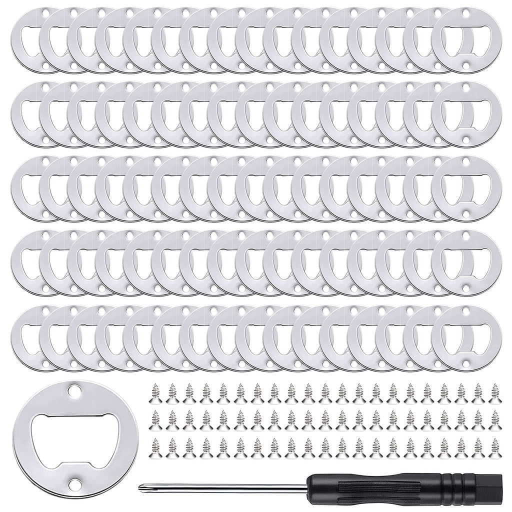 moonoom 80Set DIY Bottle Opener Insert Kits, 80 Rustproof Metal Bottle Opener Inserts + 160 Screws + Screwdriver, Silver 80