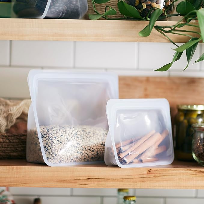 Stasher Silicone Reusable Storage Bag, Stand-Up Mini Bag, Reusable Freezer Bag, Microwave, Dishwasher, Oven Safe, Sous Vide, Eco Friendly, Food-safe Silicone Snack Bags, 56 oz, Clear