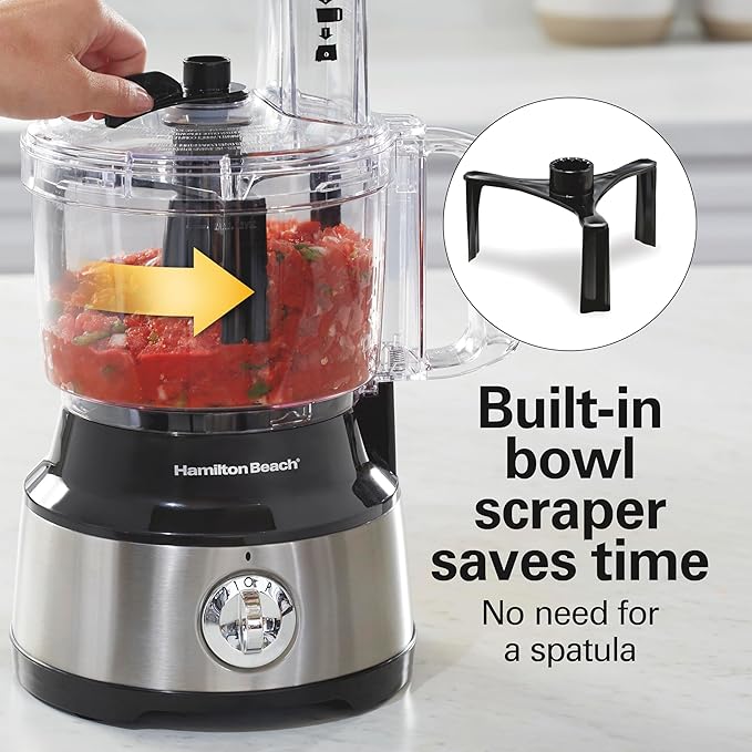 Hamilton Beach Food Processor & Vegetable Chopper for Slicing, Shredding, Mincing, and Puree, 10 Cups + Easy Clean Bowl Scraper, Stainless Steel (70730)