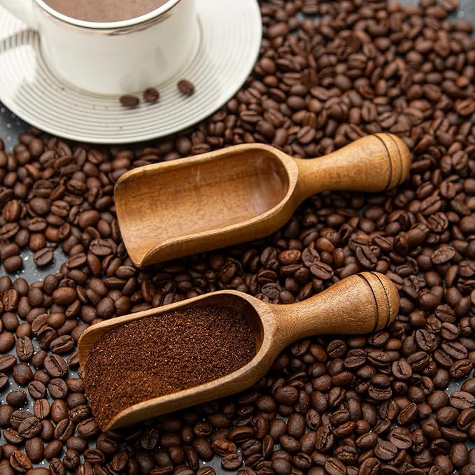 Large Wooden Scoops 5.9″ Big Wooden Coffee Scoops Shovel, 2PCS Wood Flour Scoop for Jars, Acacia Measuring Spoons Ground Coffee for Tea - Multifunctional Kitchen Scoop for Bath Salts,Laundry