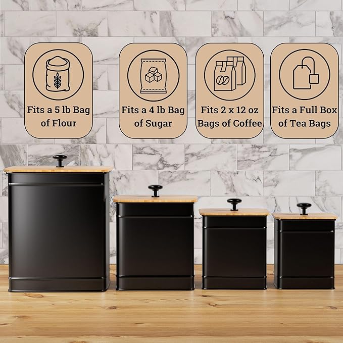 Kitchen Canisters for Countertop Set of 4 w/ Chalkboard Labels & Marker Pen