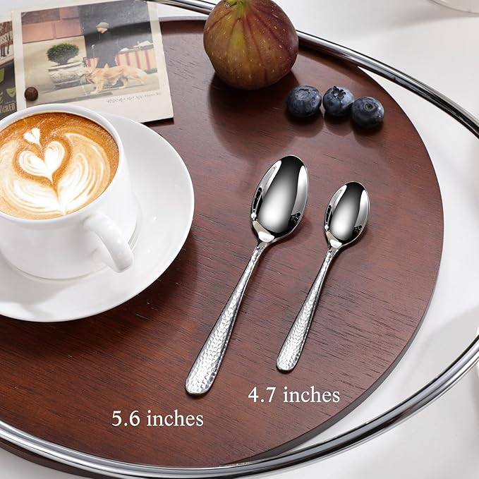 KEAWELL Premium Louise Hammered 4-Piece Small Spoon Set (5.6" Small Spoons)