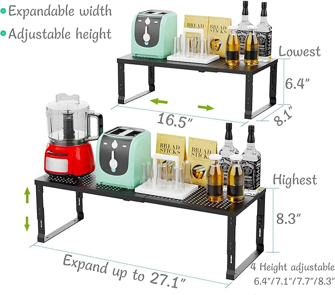 Jojocross Adjustable Expanable Stackable Spice Rack Shelf Pantry Storage Organizer for Kitchen Cabinet,Countertop,Bathroom and More.Space is no Longer Limited(3Packs/Black/Medium)