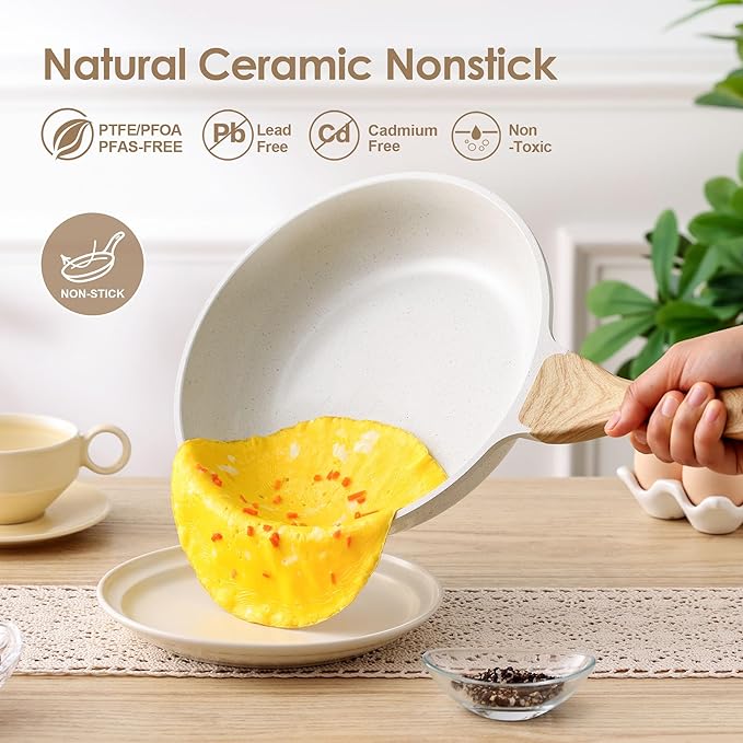 SENSARTE 16Pcs Ceramic Cookware Set Non toxic, Pots and Pans Set Non Stick