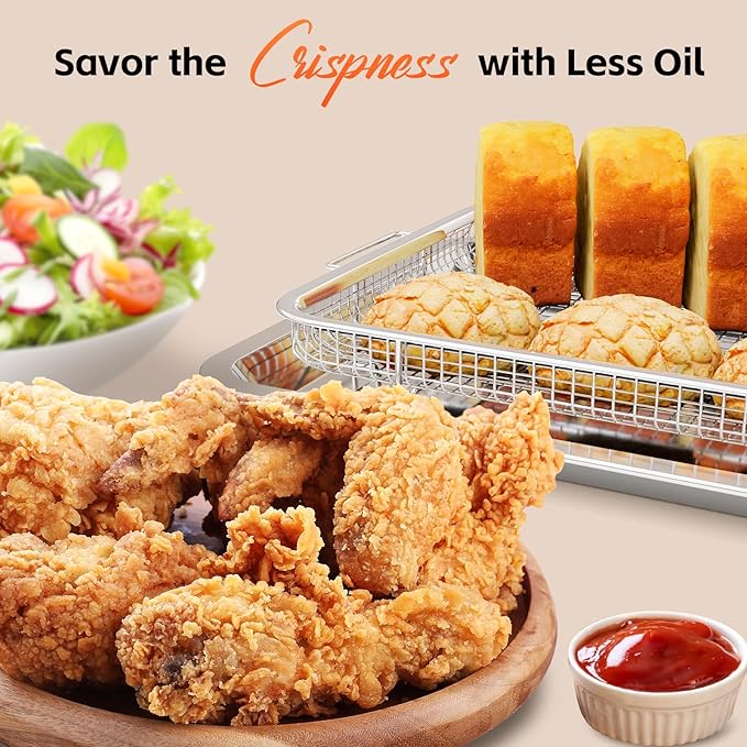 Air Fryer Basket for Oven,Oven Air Fryer Basket and Tray with Cooking Guide