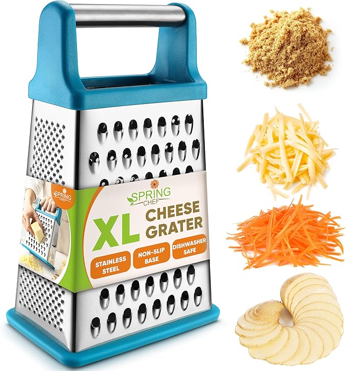 Spring Chef Stainless Steel XL Cheese Grater for Kitchen, Teal
