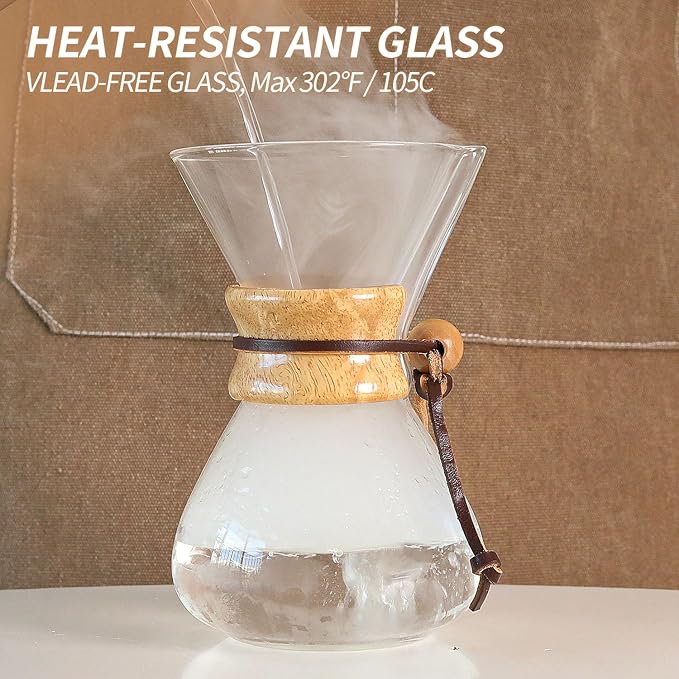 Yopinmall Pour Over Coffee Maker 34 OZ, 10 Cup Borosilicate Glass Drip Coffee Maker with Reusable Stainless Steel Filter and Cork Grip for Home Café 1000 ML