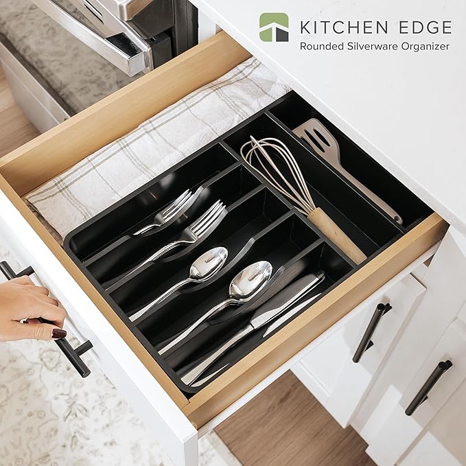 KitchenEdge Silverware & Utensil Organizer, Fixed 10.5 in, Black