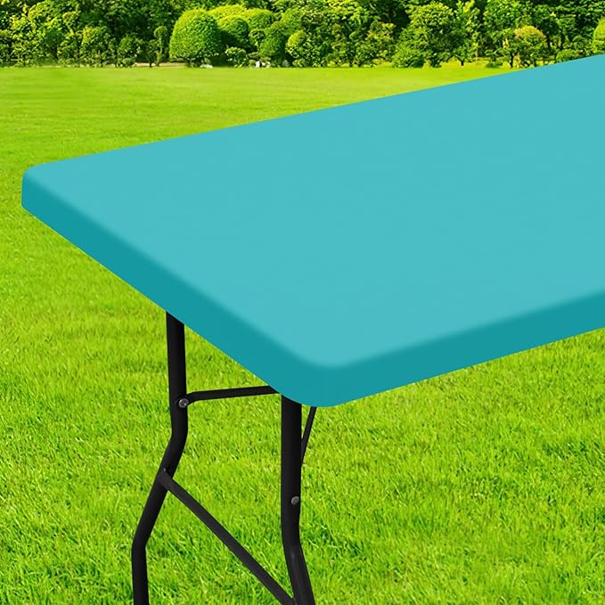 homing Rectangle Table Cloth Cover, Water-Resistant Polyester Elastic Fitted Tablecloth, Fits for 4 Foot Folding Tables, Washable Table Protector for Picnic, Camping, Outdoor (Turquoise, 24" x 48")
