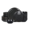 Stone Lain Elio 24-Piece Dinnerware Set Stoneware, Plates and Bowls Set, Dish Set for 8, Black