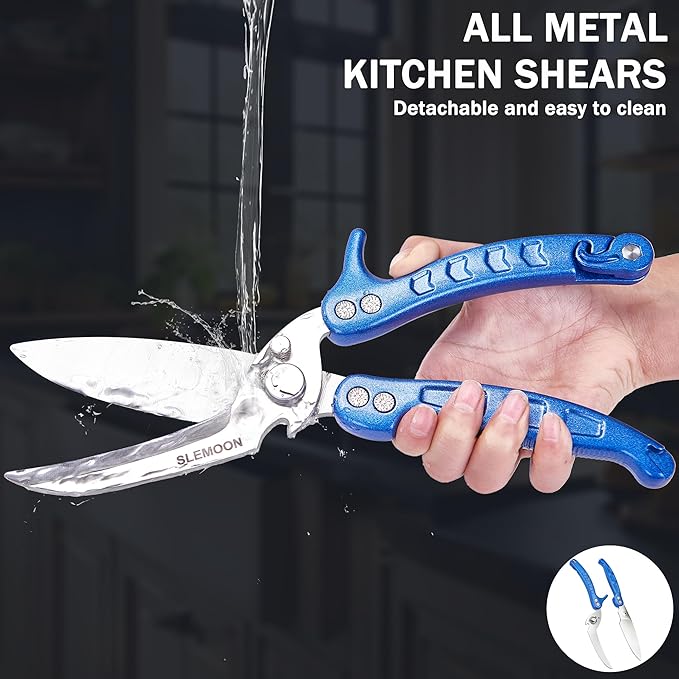 SLEMOON Heavy Duty Kitchen Shears,Poultry Shears with Safety Lock,Blue