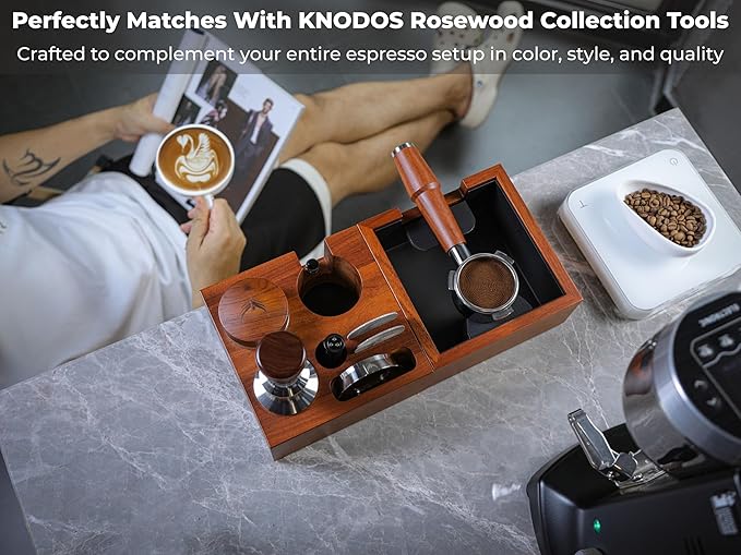 KNODOS 54mm Espresso Tamping Station For Breville Espresso Machine Accessories Rosewood Tamper Stand & Portafilter Holder