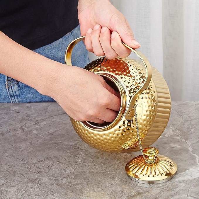 SANQIAHOME Antique 1.4L (45 Oz) Stainless Steel Teapot with Infuser Gold