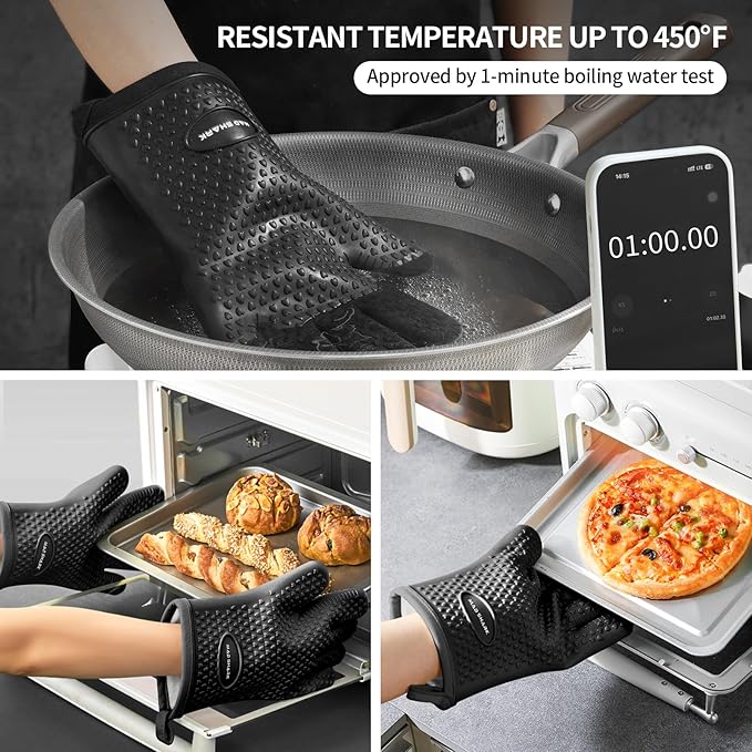 MAD SHARK Silicone Oven Mitts with Fingers Heat Resistant 450°F in Kitchen