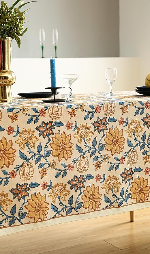 ISAENNE Designer Vintage Linen Rectangular Tablecloth,118"x67"-Estevan B