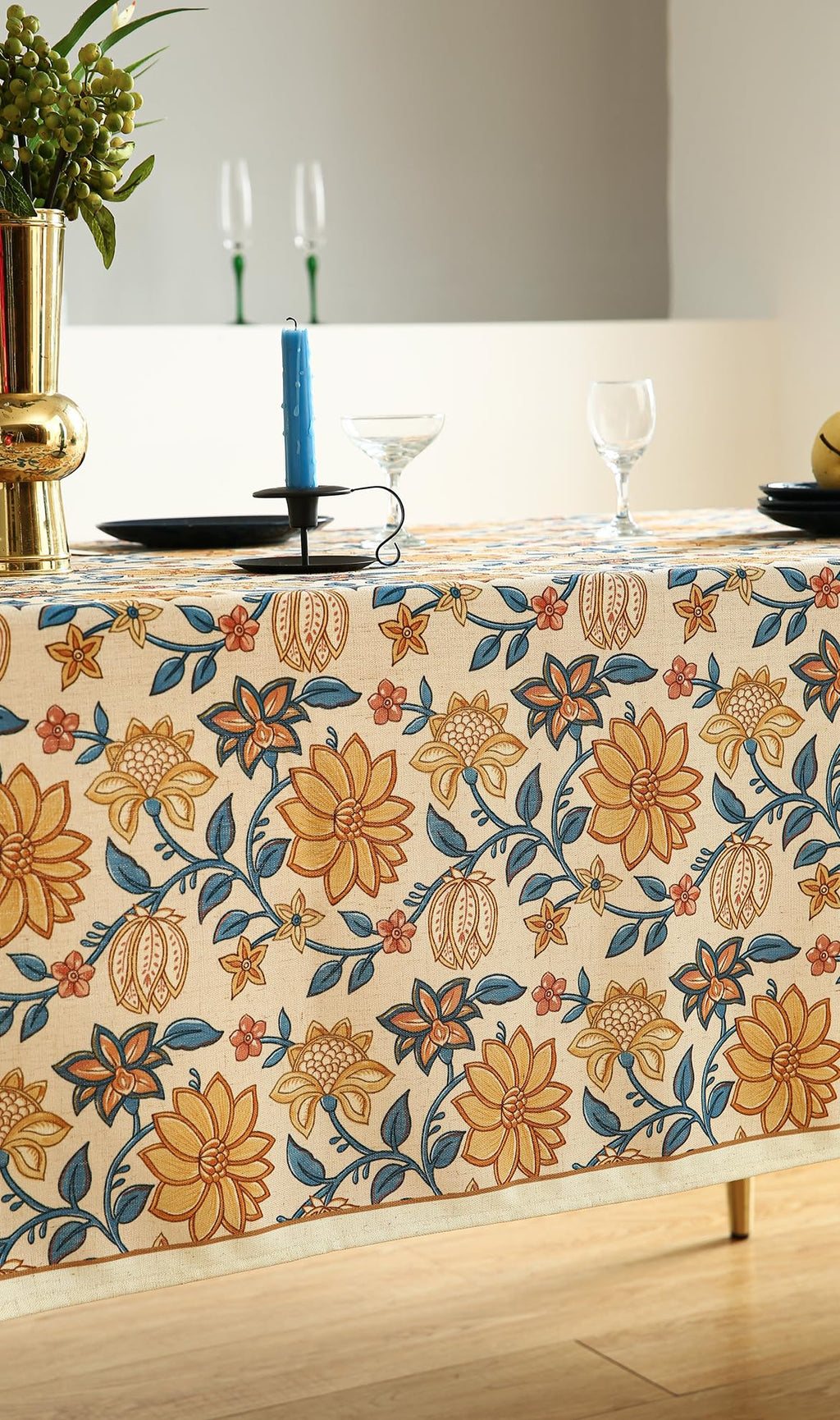 ISAENNE Designer Vintage Linen Rectangular Tablecloth,118"x67"-Estevan B