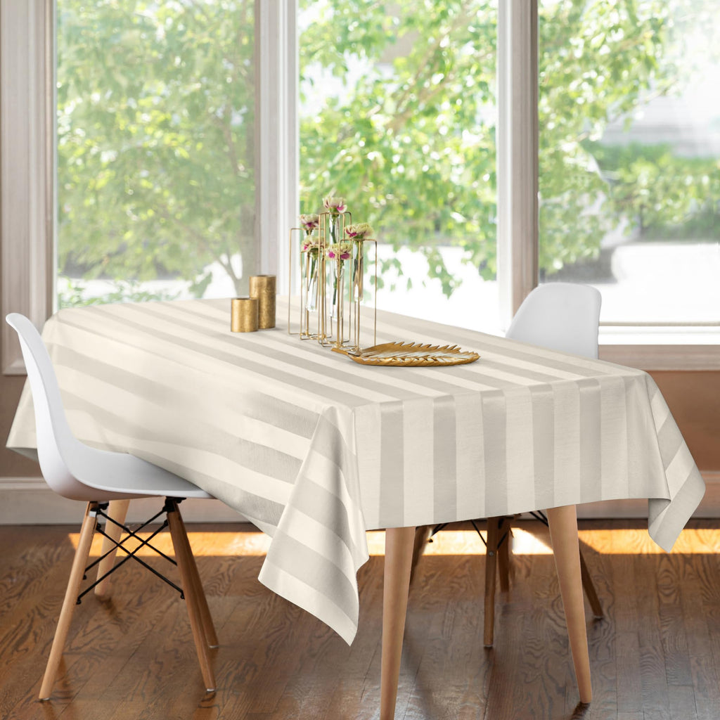Luxury Table Protector Pad, 2 in 1 Table pad + Great Looking Tablecloth - Heat Resistant, Spill & Stain Proof - Flannel Backing (Ivory - Silk Stripe, 54x72)