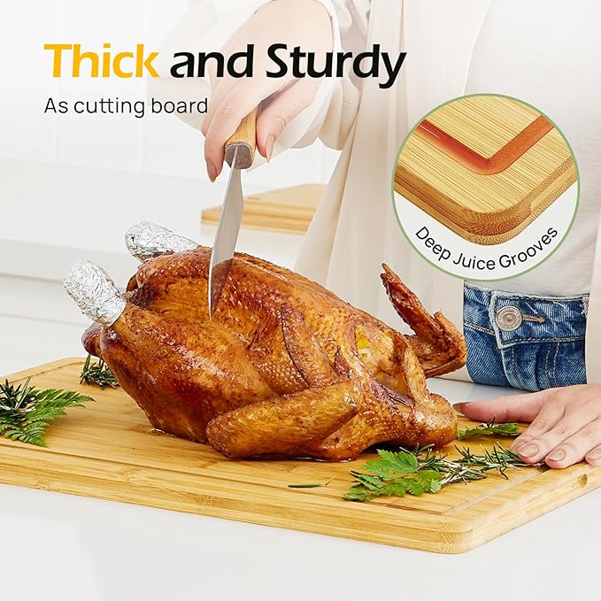 Keechee Natural Bamboo Cutting Board for Kitchen, XL Carving Board