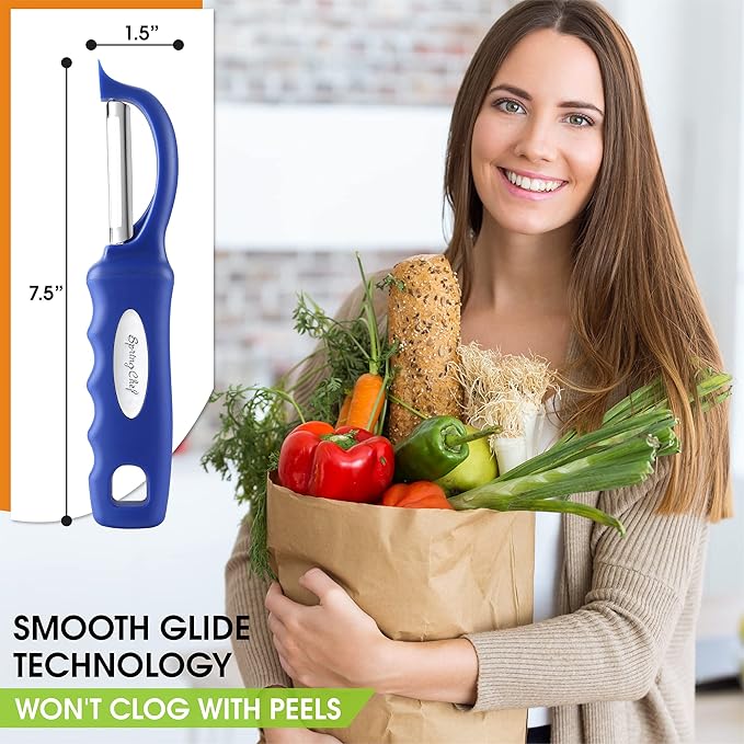 Spring Chef Swivel Potato Peeler for Kitchen w/Soft Grip Handle, Sapphire