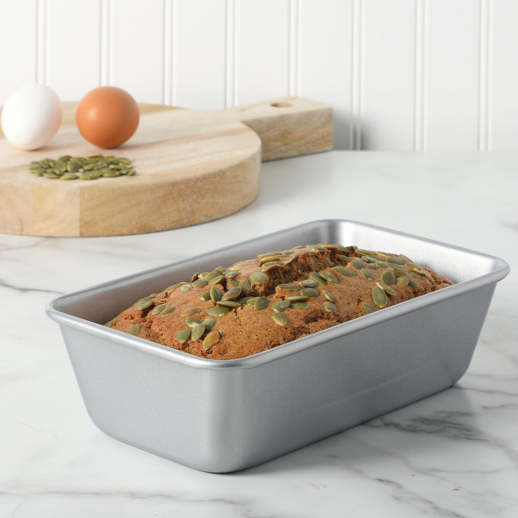 Martha Stewart Gallen 9 Inch Nonstick Carbon Steel Loaf Pan - Silver Durable Bakeware for Bread, Meatloaf & Cakes