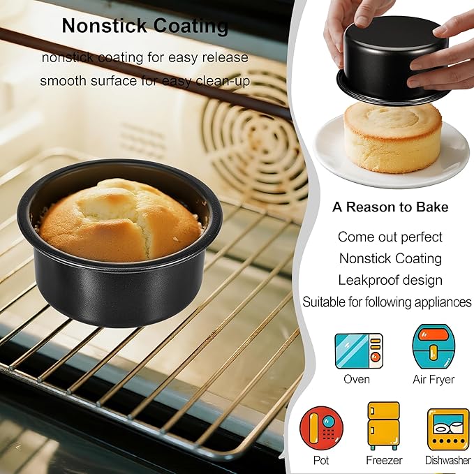 4 Inch Cake Pan, 3PCS Nonstick Small Cake Pans with 100PCS Parchment Paper
