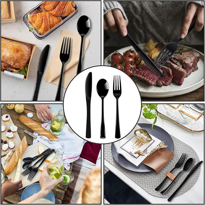 300 Pack Black Disposable Plastic Silverware Heavy Duty
