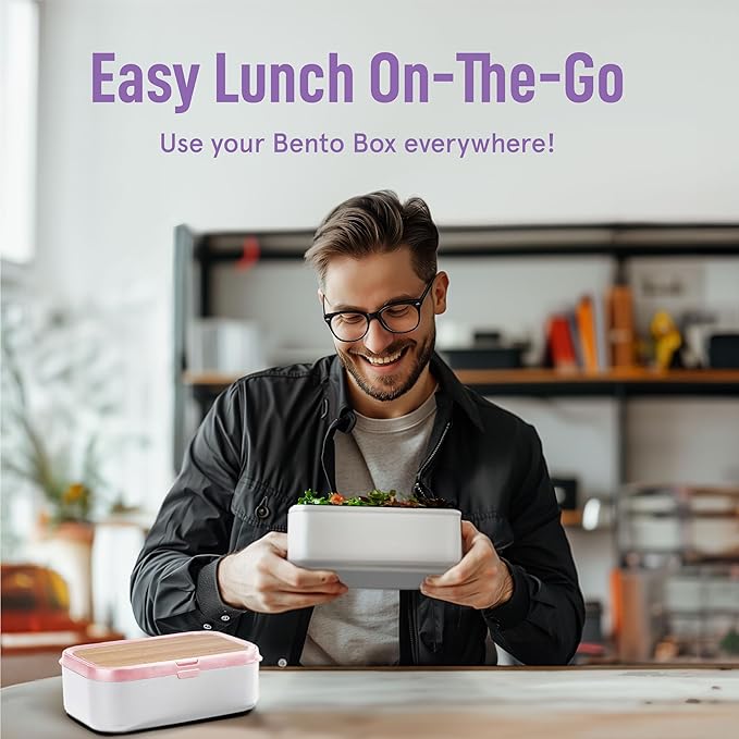 KARRICO Double Premium Bento Box Adult, 67oz, Portion Control, Dusty Pink