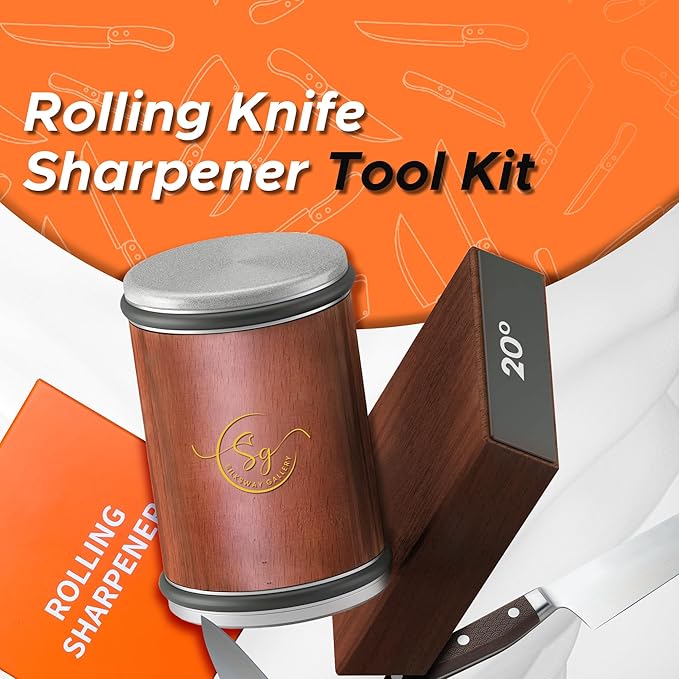 Silksway Gallery Rolling Knife Sharpener – Kitchen Knife Sharpener with Diamond Grinding Discs, 15° & 20° Magnetic Angles, Easy-to-Use Knife Sharpening Tool for Chef & Home Kitchen Knives