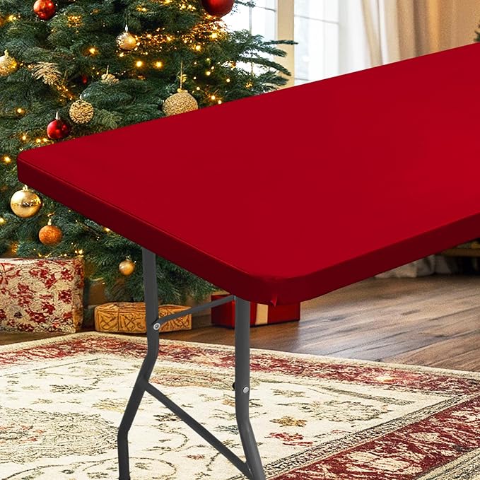 homing Rectangle Table Cloth Cover, Water-Resistant Polyester Elastic Fitted Tablecloth, Fits for 6 Foot Folding Tables, Washable Table Protector for Picnic, Camping, Outdoor (Red, 36" x 72")
