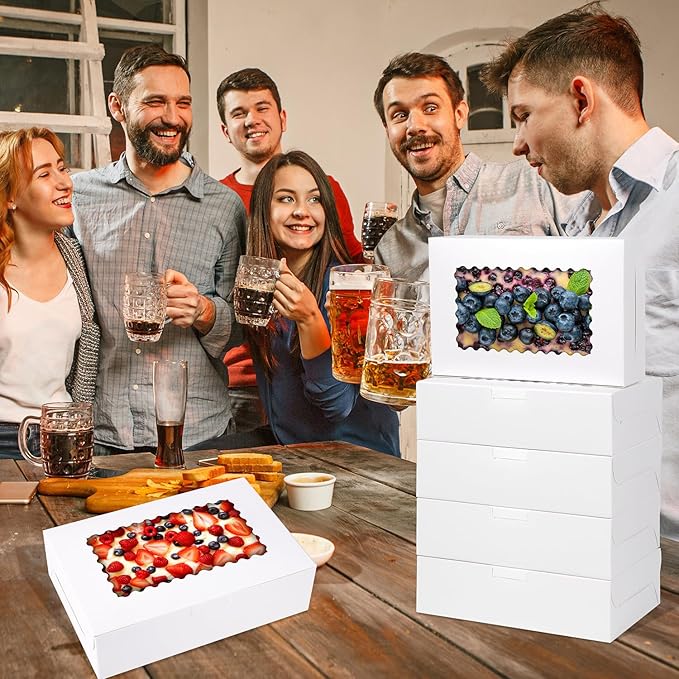 PFAMKEER 36 pcs Cookie Boxes,9x6x2.5 Inch Large Bakery Boxes with Window for Pies Chocolate Strawberries Muffins Donuts Pastry Dessert Christmas (White, 9 * 6 * 2.5inch/36pcs)