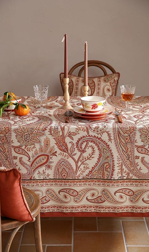 ISAENNE Designer Vintage Linen Rectangular Tablecloth,102"x63"-Chauffrey D