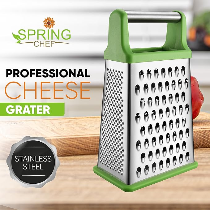 Spring Chef Stainless Steel XL Cheese Grater for Kitchen, Green
