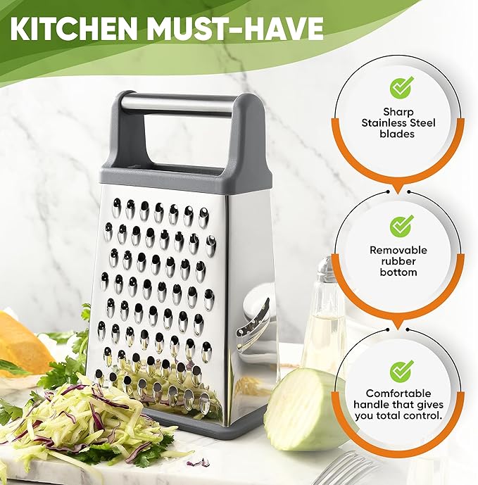 Spring Chef Stainless Steel XL Cheese Grater for Kitchen, Gray