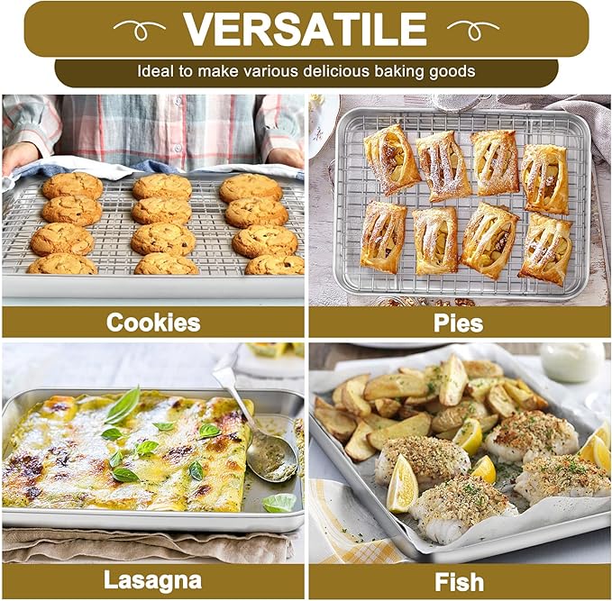 TeamFar Baking Sheet with Rack, Stainless Steel Sheet Pan-16/12.5/9 Inch